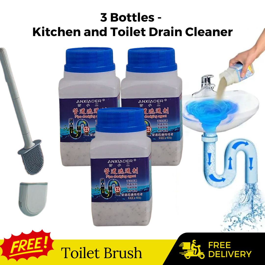 Kitchen and Toilet Drain Cleaner Sink & Drain Dredge Agent - FREE Toilet Brush